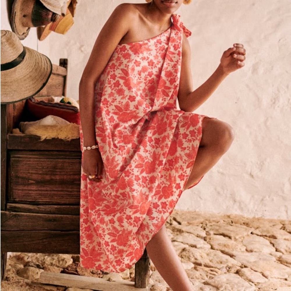 Sezane Teva One Shoulder Tie Dress
